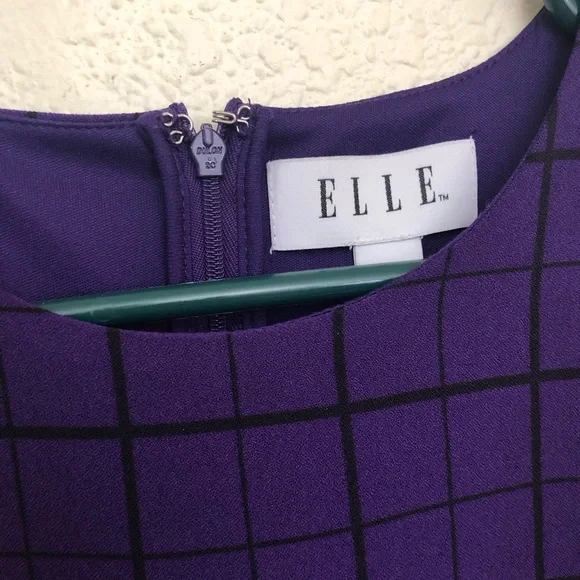 ELLE Womens Medium Sleeveless Peplum Asymmetrical Top Blouse Purple Checkers NWT - Picture 9 of 16